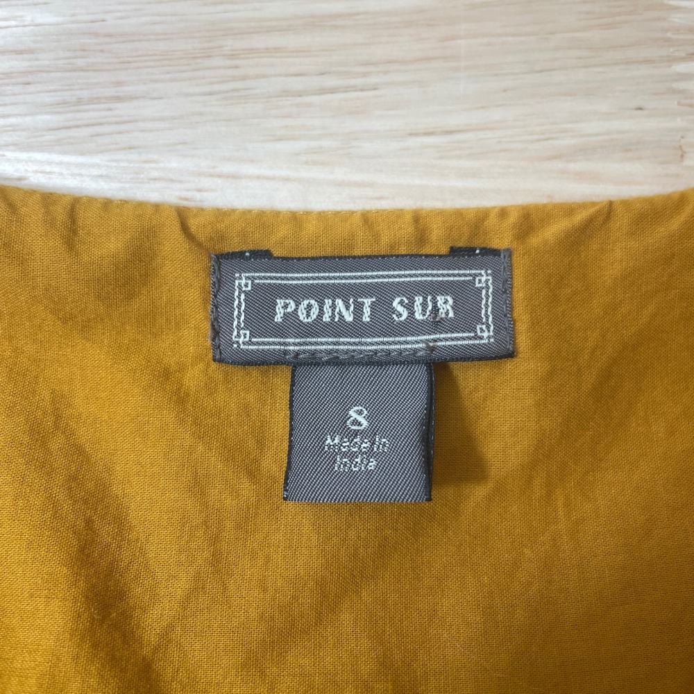 Point Sur J.Crew Mustard Yellow Pom Pom Tiered Midi Dress Womens 8 Cotton Boho - Picture 6 of 13